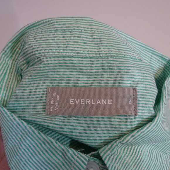 Everlane Oversized Green Button Up Stripe Cotton Shirt Women Size 6 Long Sleeve - Picture 4 of 9